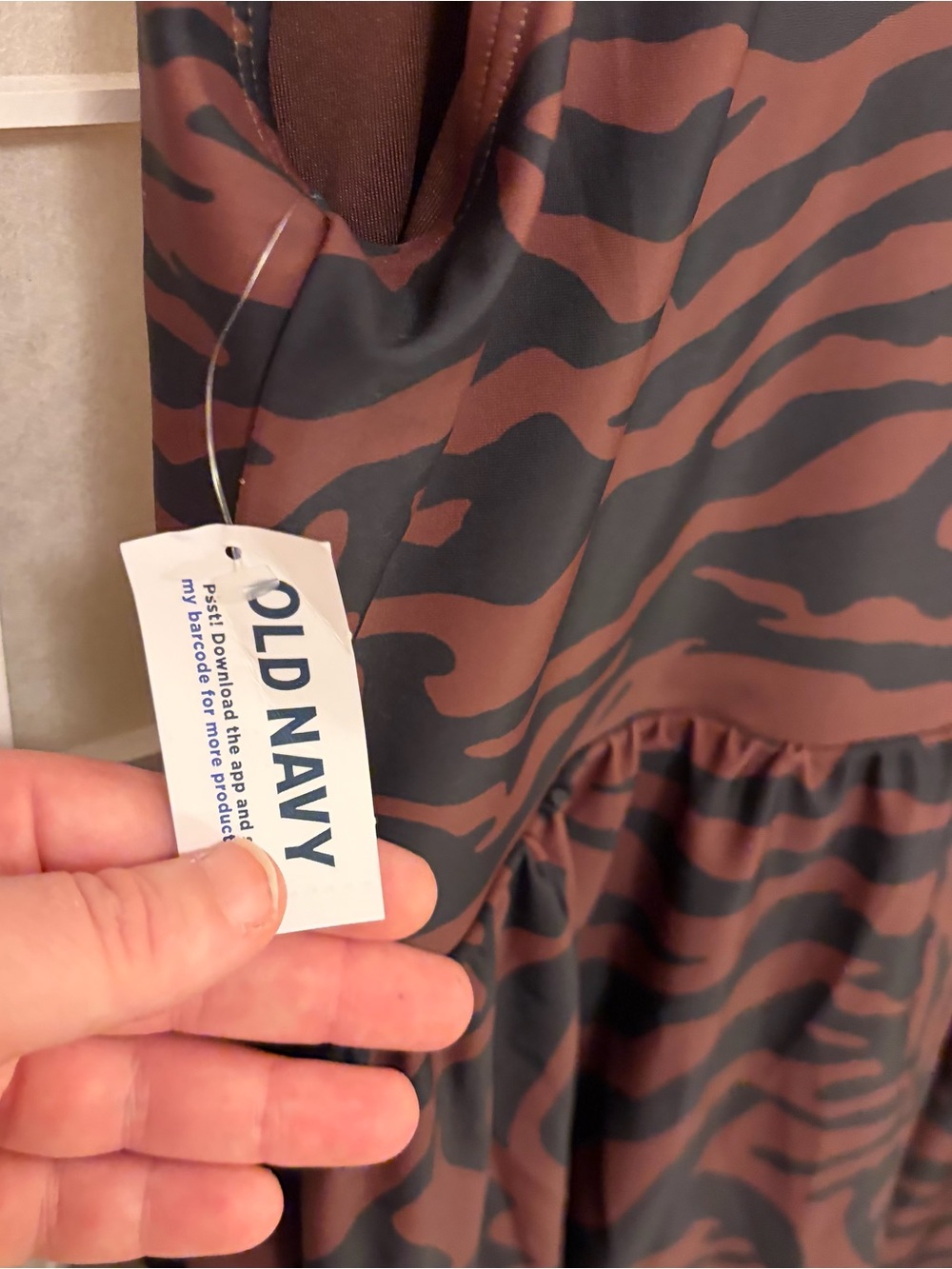 Old Navy Brown and Black Zebra-Print Matte Side Tie Swim Dress - Picture 9 of 14